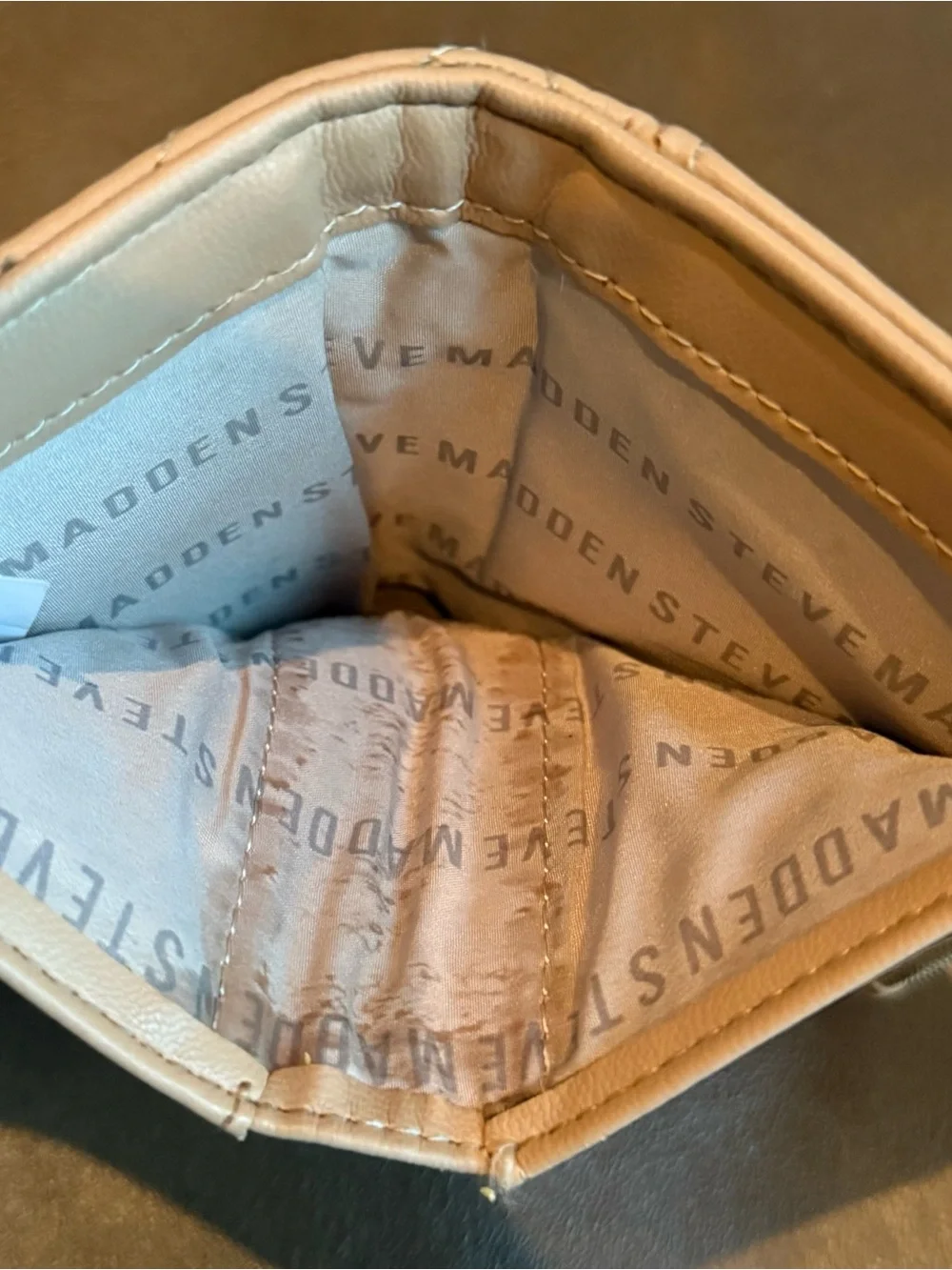 Steve Madden Cream Quilted Wristlet Clutch with Gold Detail